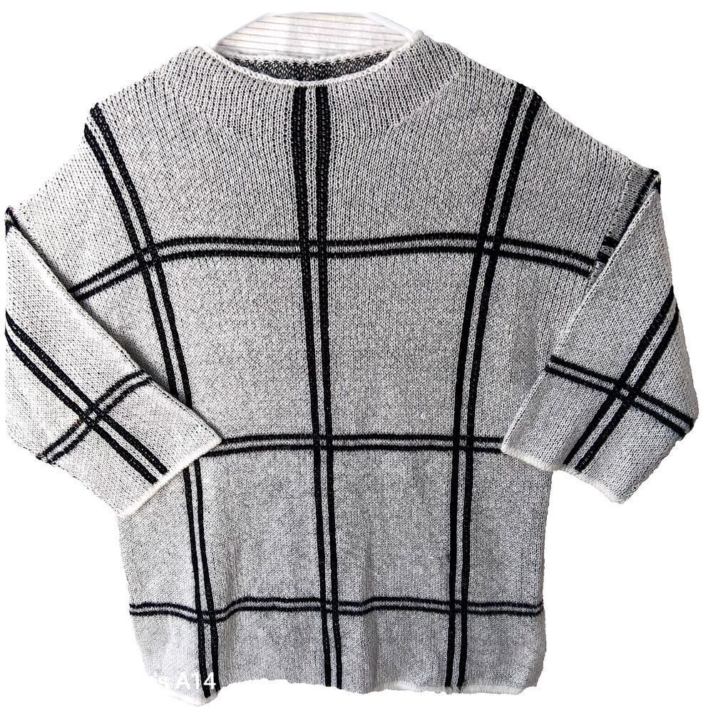 Misslook Womens Pullover Sweater Turtleneck White and Black Plaid Size Small
